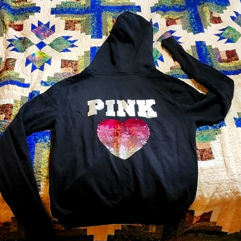 Victoria Secret Pink VINTAGE LIKE NEW Bling Hoodie Zipup LARGE Sequin